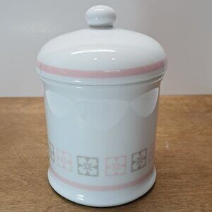 Ceramic Apothecary Jar w/ Lid Pink Gray Sage Floral Cottage Decor
